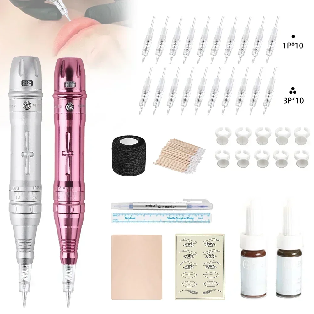 Wireless Permanent Makeup Machine Kit Micropigmentation Microblading Pen Eyebrow Tattoo Kit Eyebrow Machine Cartridge Needle