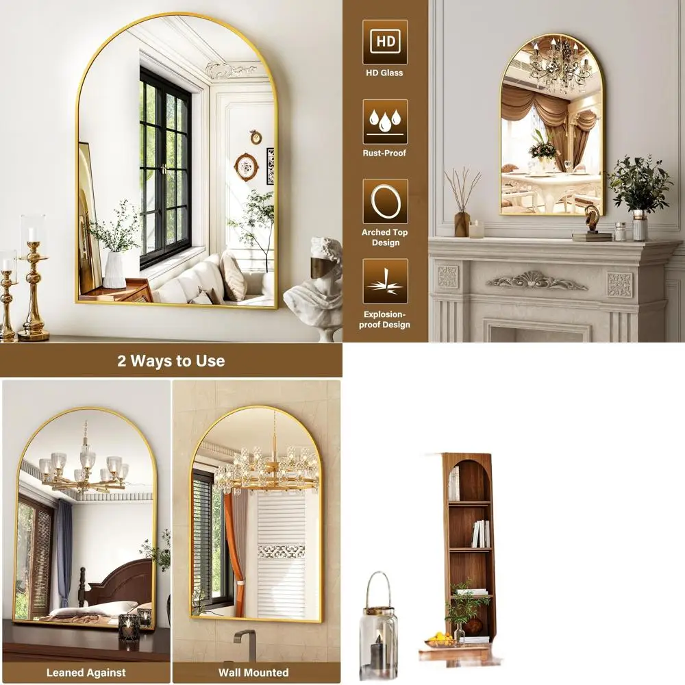 

Арочное настенное зеркало 26x38 — золотое косметическое зеркало для декора ванной комнаты, спальни, гостиной и прихожей