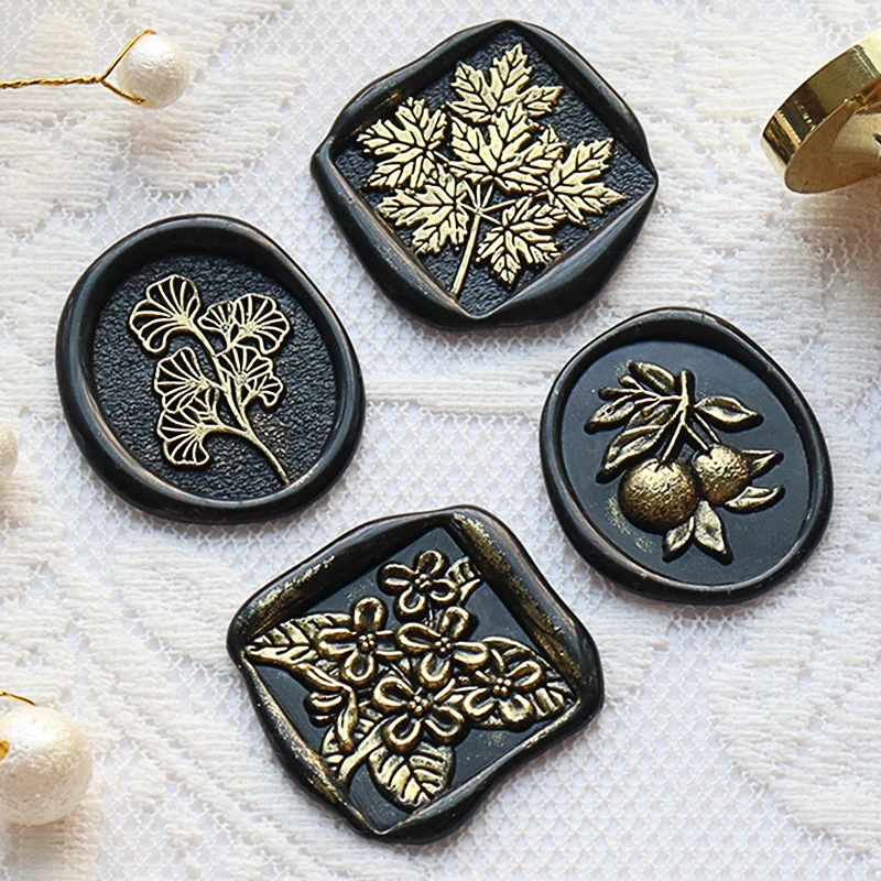 Autumn Scenery Seal Osmanthus orangesWax Sealing Wax Square Round Seal Wax Seal 3D Frosted Creative Brass Seal Head