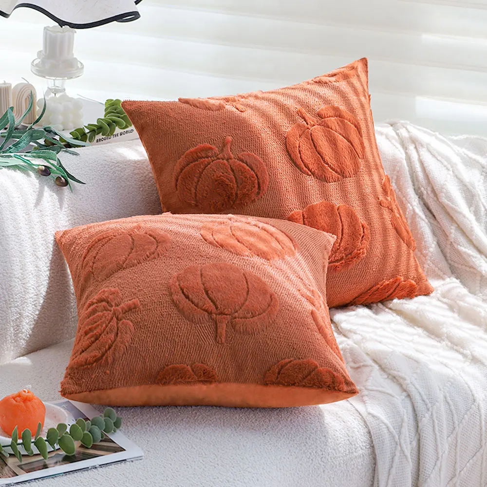 Plush Pumpkin Pillowcase 30x50/45x45/50x50 Orange Decorative Cushion Cover for Sofa Bed Couch Soft Fluffy Home Decor Pillowcase - view 3