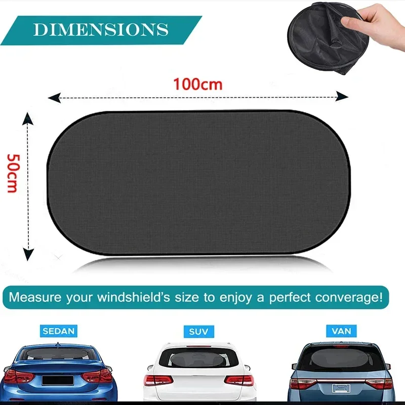 Car Sun Shade UV Protection Folding Auto Rear Window Sunshade 100x50cm Universal Mesh Back Window Visor with Suction Cups image 3