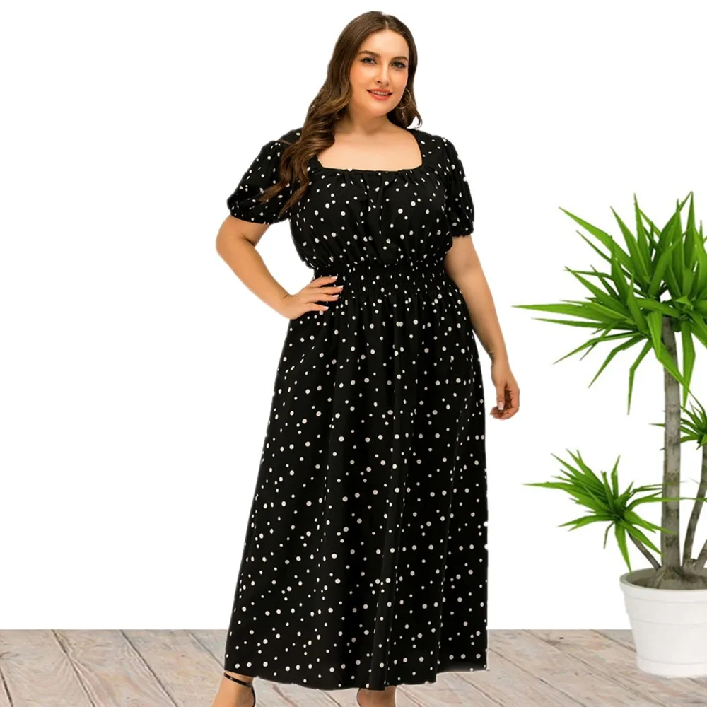 Vestido de verão manga curta feminino, plus size, dot impressão, atacado, China