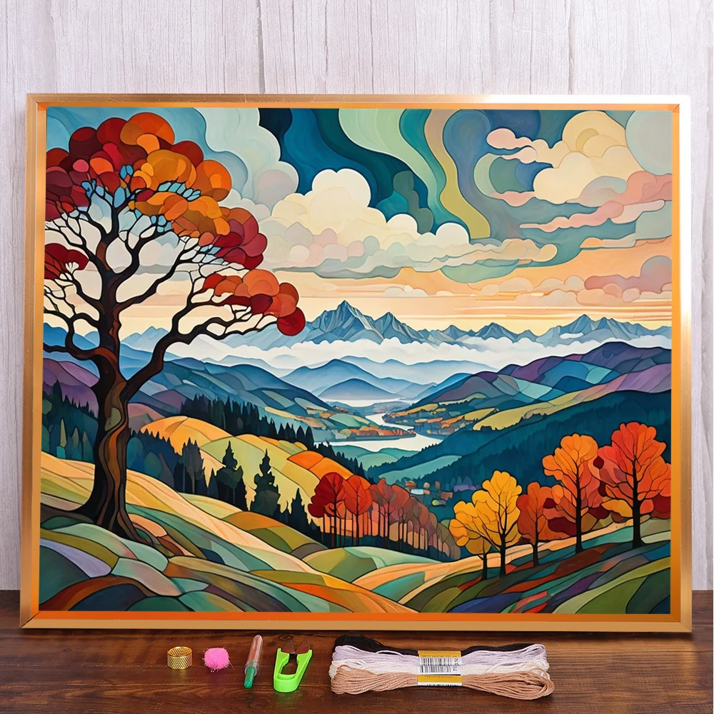 

Fantasy Landscape Pre-Printed Cross-Stitch Full Kit DIY Embroidery Handmade Sewing Hobby Handiwork Room Decor Counted Jewelry