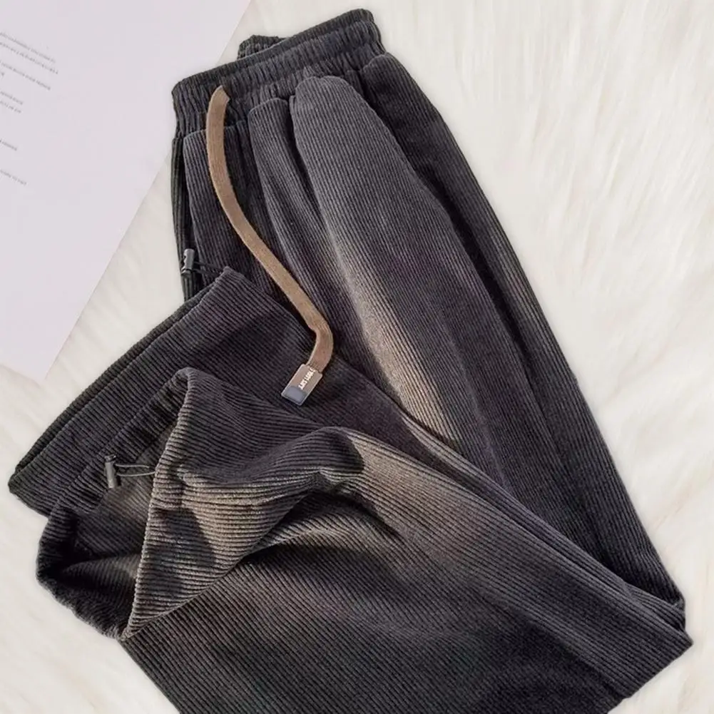 Men Polyester Sweatpants Men's Drawstring Elastic Waist Plush Wide Leg Pants with Simple Style Soft Breathable for Comfortable