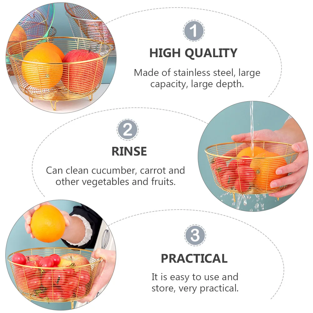 

Stainless Steel Basket Vegetable Fruits Washing Kitchen Storage Baskets Home Use Washing Baskets Practical