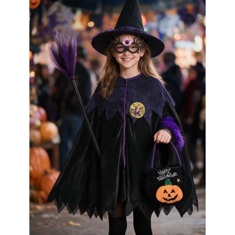 Halloween Costume for Kids Girls Purple Bat Dress Halloween Fantasy Vampire Costume Accessories Carnival Party Gifts