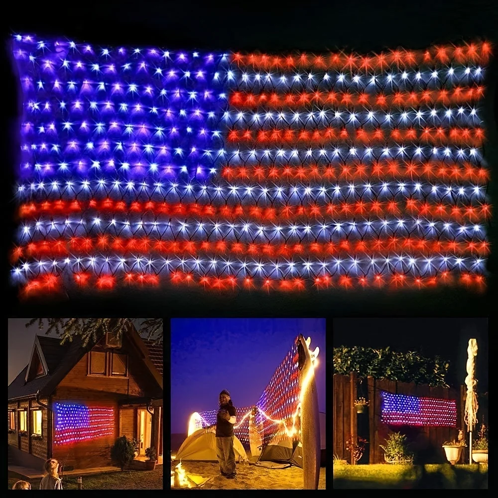 

American Flag Net Light, 420 LED String Lights, Fourth of July Decorations, Memorial Day Decorations, for Independence Day, National Day, Christmas Day, New Year'S Party, Garden, Yard Decorations Outside, (Plug in Power) BZPCF