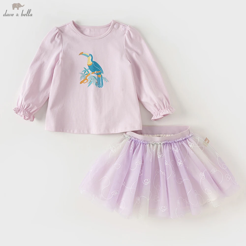

Dave Bella Children 2PCS T-Shirt Skirt Sets Girls Long Sleeve Tops Princess Mesh Skirt Party Clothes Top Dress Suits DB1248670