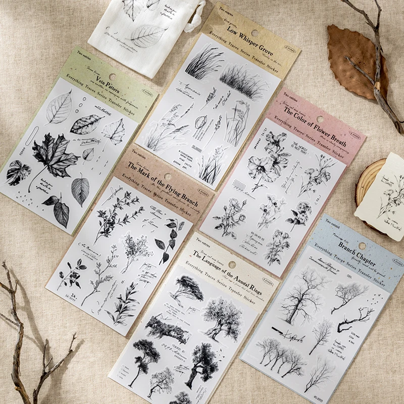 Vintage Plants Leaf Rub-On Stickers Scrapbooking Junk Journal Decoration Craft Supplies for Hobbyists Transfer Stickers