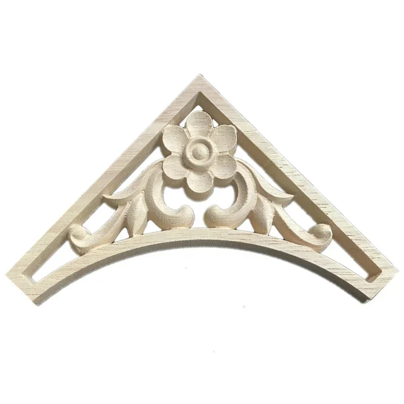 15cm Unpainted Wood Carved Corner Flower 3D Onlay Applique Frame Background Wall Home Furniture Wall Door Decor Craft