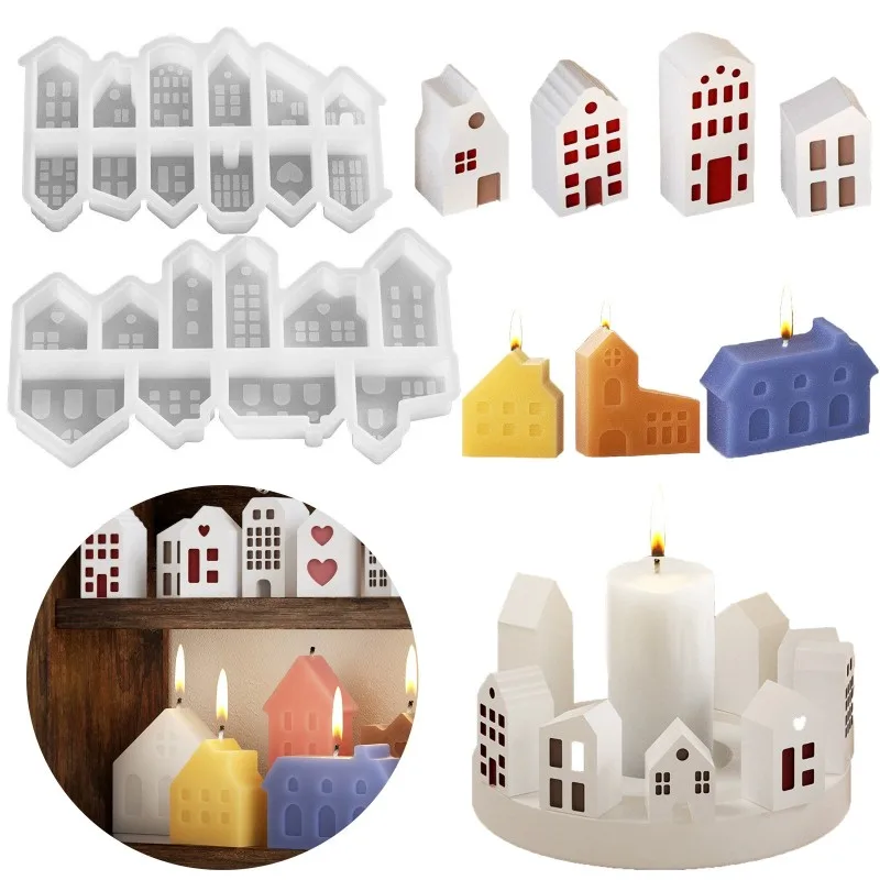 

3D Nordic Style Small House Silicone Mold 12/10-hole House Candle Molds Mini House Plaster Concrete Cement Mould Aroma Soap Mold