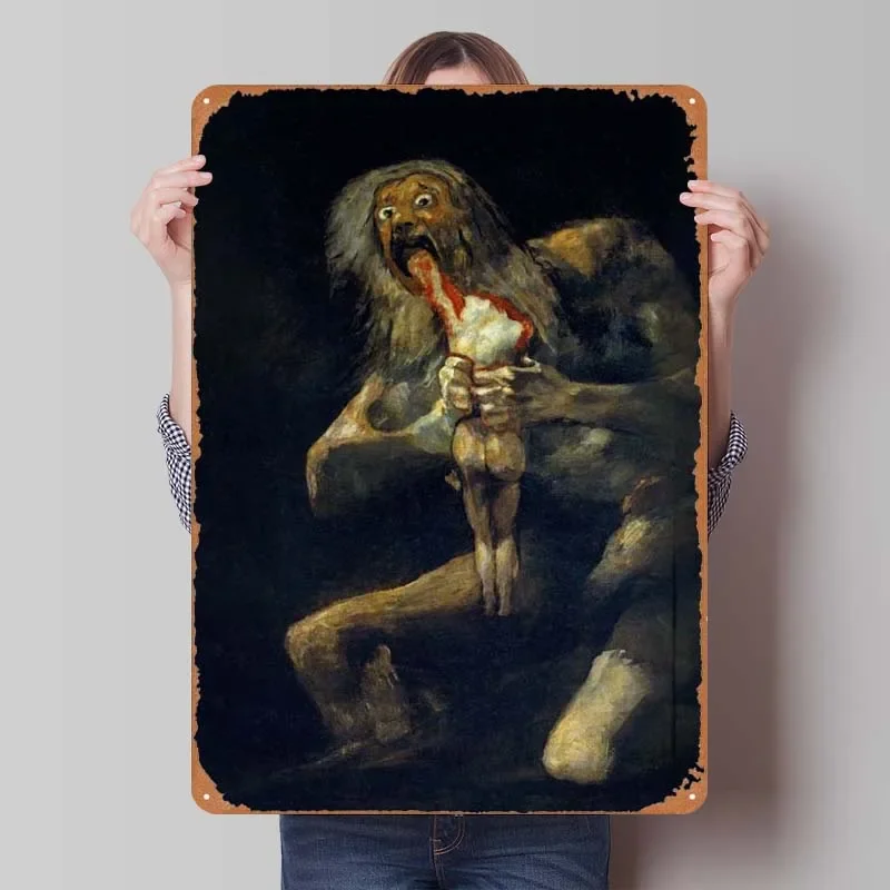 Saturn Devouring His Son Painting Rusty Metal Poster Gamer Room Decoration Vintage Metal Tin Sign Plaque for Wall Art Decoration