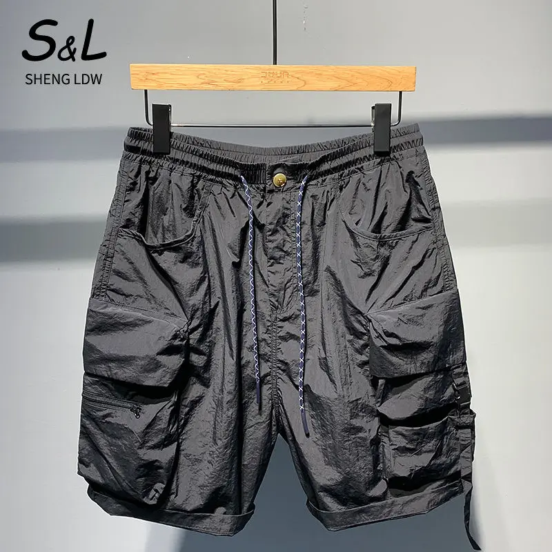 Shorts Men's Pants Men's Solid Color Simple and All-match Spliced Drawstring Work Pants Summer Fashion Casual Pants