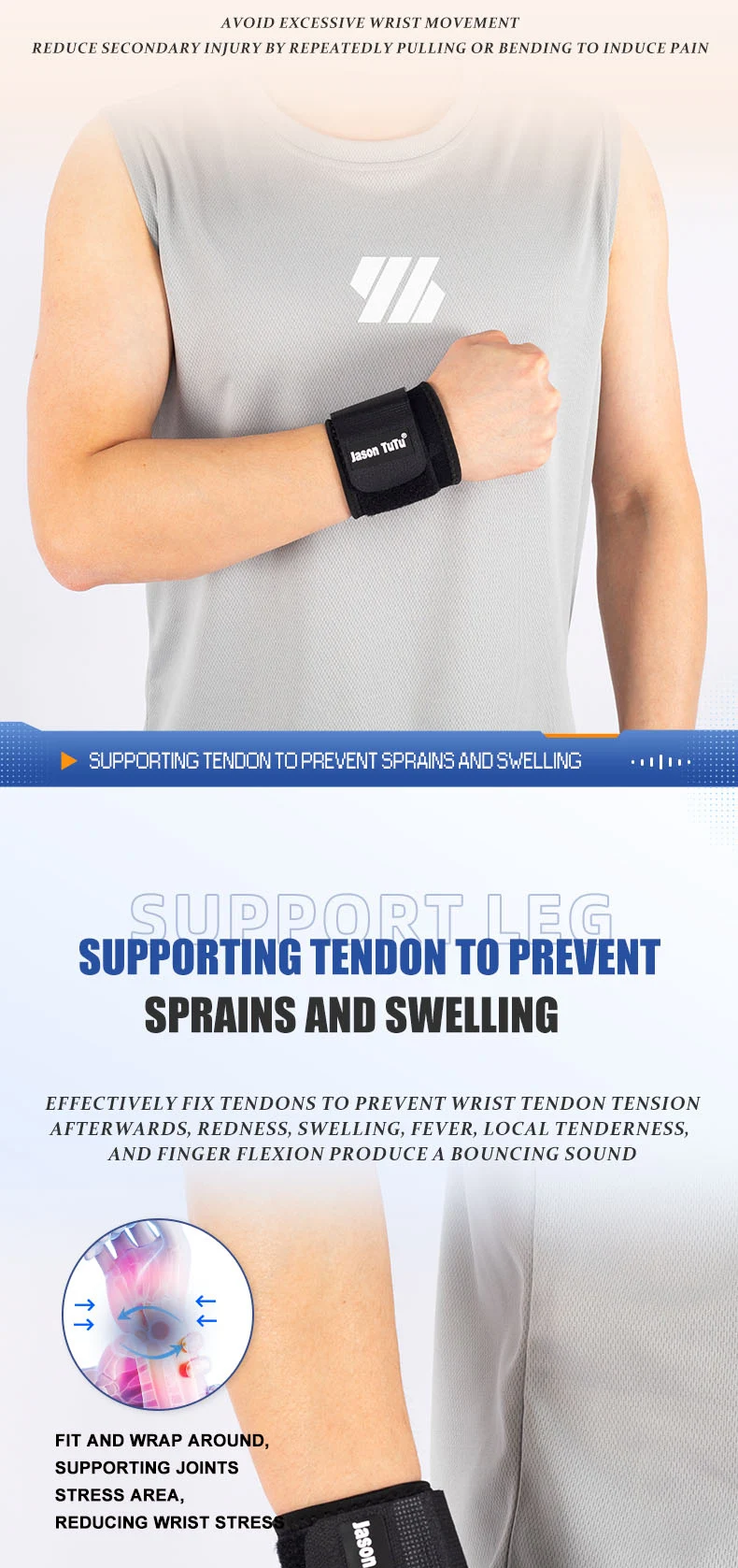JASONTUTU 1 Stück Verstellbares Handgelenkband für Gewichtheben, Fitnessbandage, Handgelenkstütze, Schutzausrüstung, Handgelenksband, Tennisbandage – Detail 4