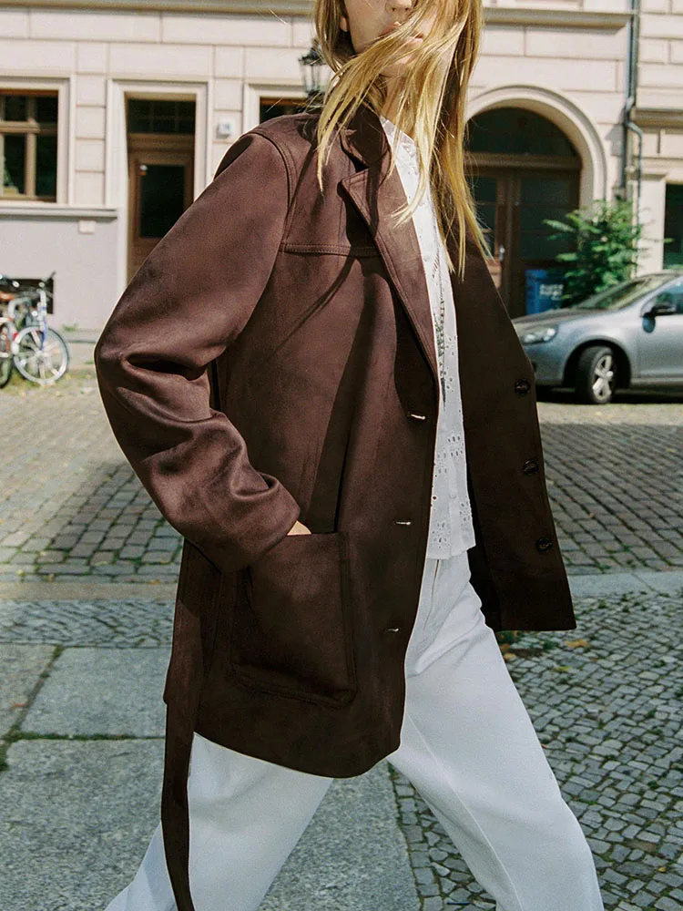 

Fall 2025 Women's Faion Trendy Faux Suede Effect Jaet Outerwear Loose Fit Ele Feel New Arrival 496822 700