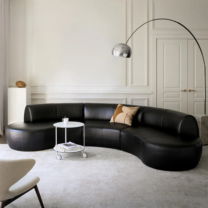 Medieval Bauhaus curved all-leather first-layer cowhide combination sofa large flat layer [all-green first-layer yellow cowhide]