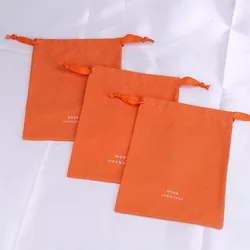 Orange Cotton Gift Bags 7x9cm 9x12cm 13x17cm Cosmetic Eyelashes Perfume Packaging Pouch Jewelry Drawstring Dust Sack