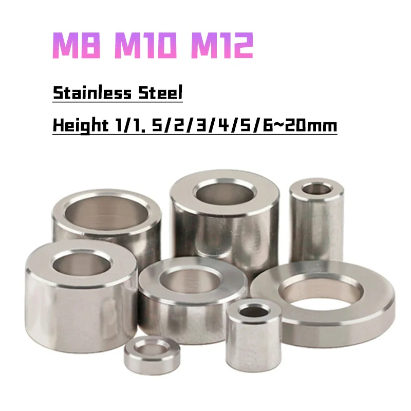 M8 M10 M12 Stainless Steel Spacers Standoff Unthreaded Round Bushing Sleeve Washers Height 1/1.5/2/3/4/5/6/8/10/12/16/20mm