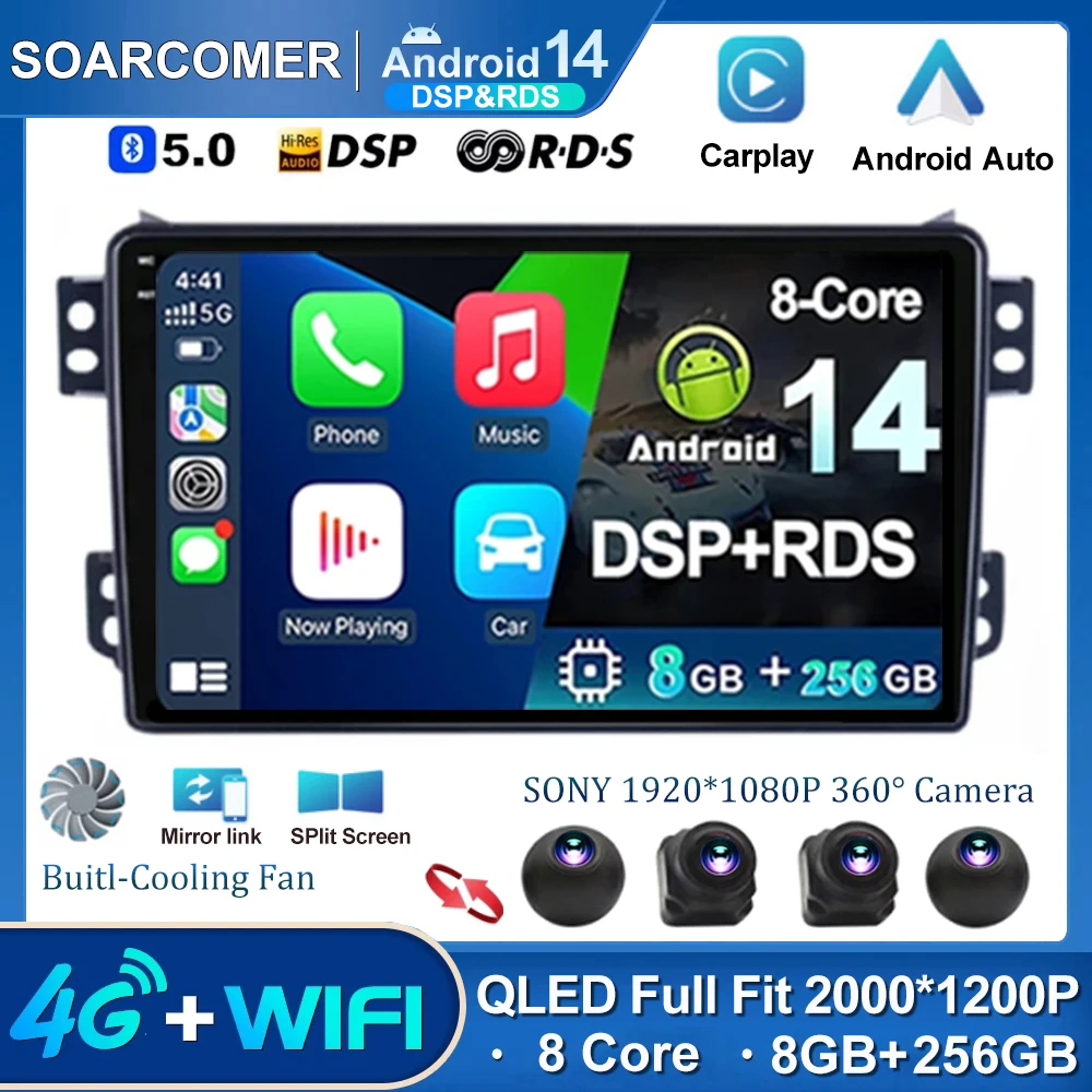 

8G+256G Android Auto Car Radio For SUZUKI Splash Ritz OPEL Agila 2008 - 2012 Multimedia Player Head Unit 4G Carplay 2Din NO 2din