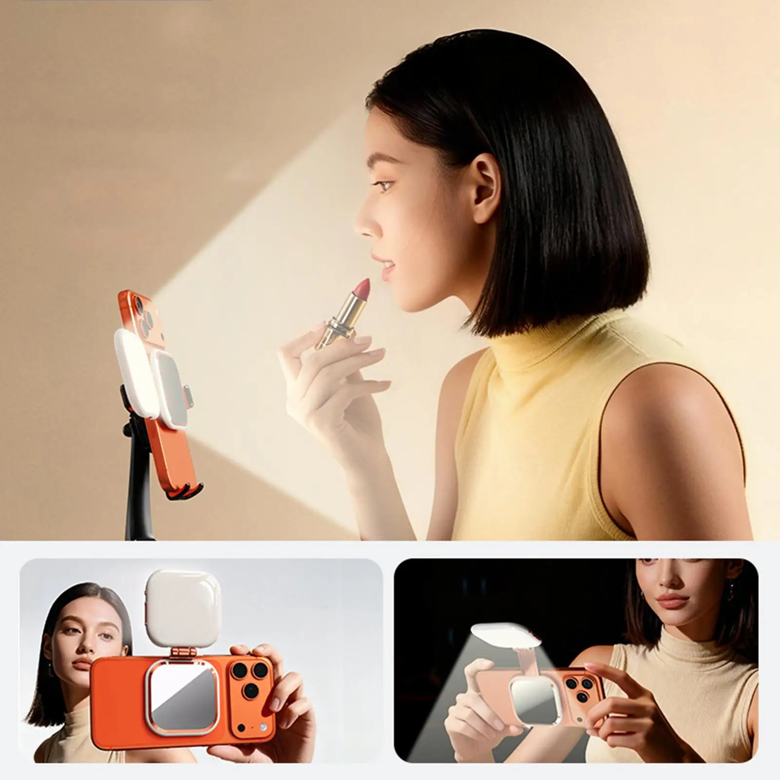 

Selfie Mirror For Phone 3 Levels Portable Adjustable Rechargeable Lamp Back Camera Recording Phone Mirror For Video Recording
