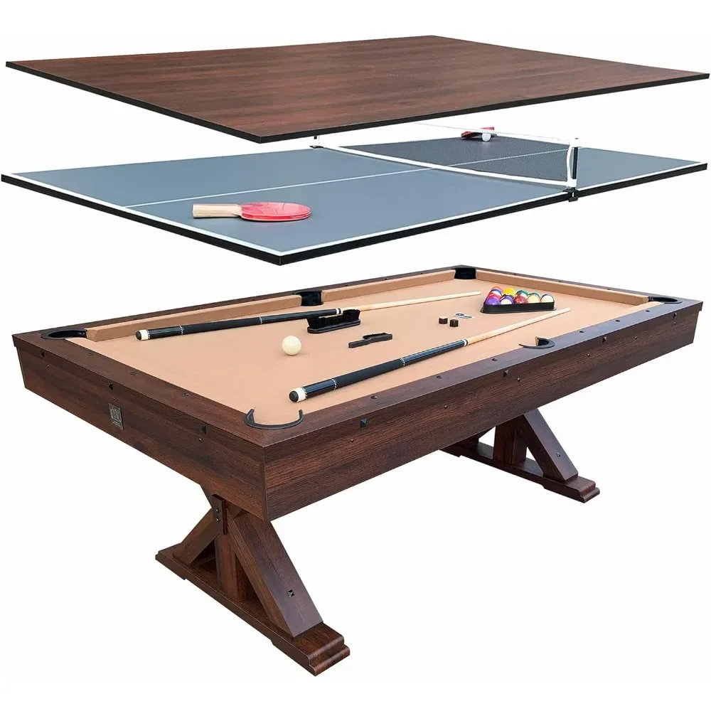 3 in 1 Multi Game Pool Table with Dining Top Pool  Ping Pong  Combo, 7 FT Includes Pool Table Accessories and Tennis