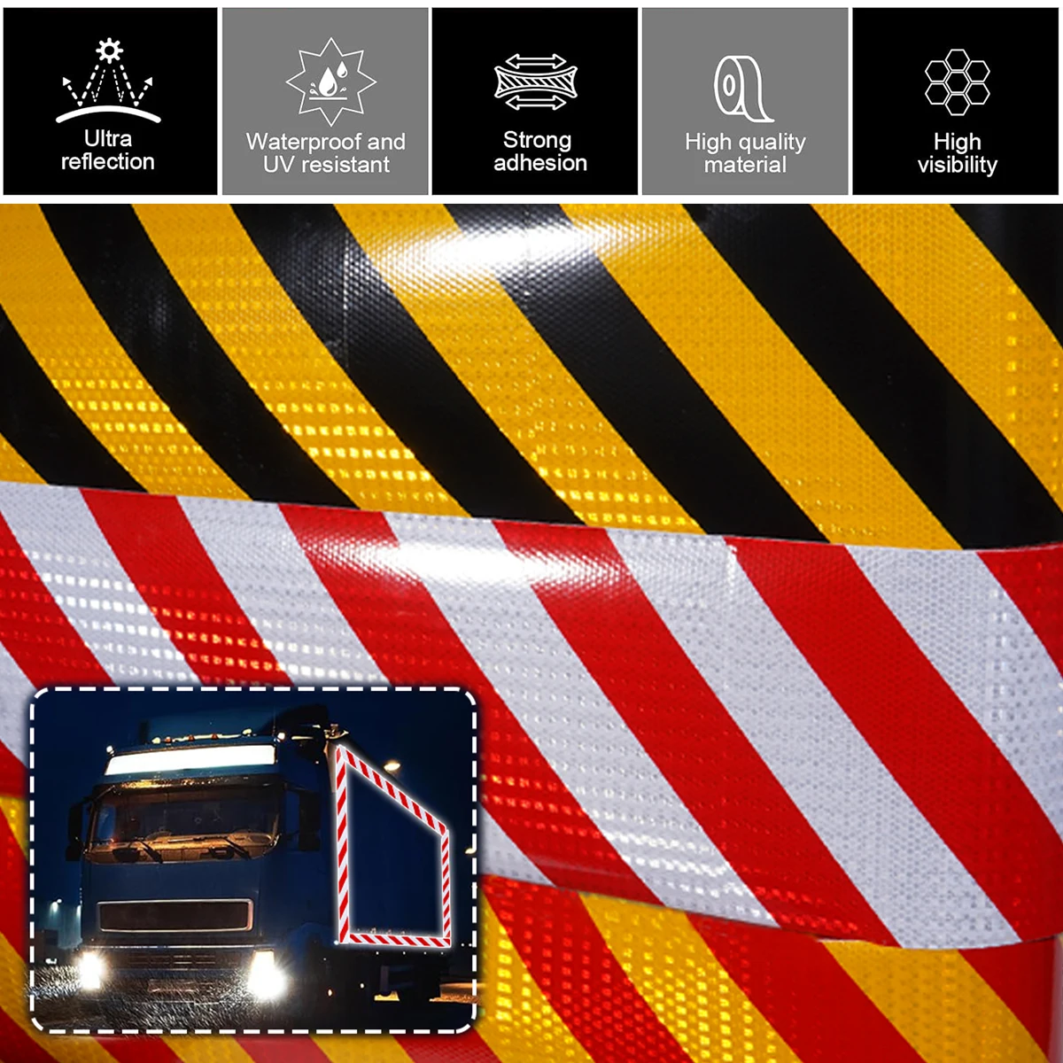 20cm Diagonal Reflective Safety Tape-High Visibility Waterproof Warning Sticker Suitable for Road Traffic Facilities/Vehicles