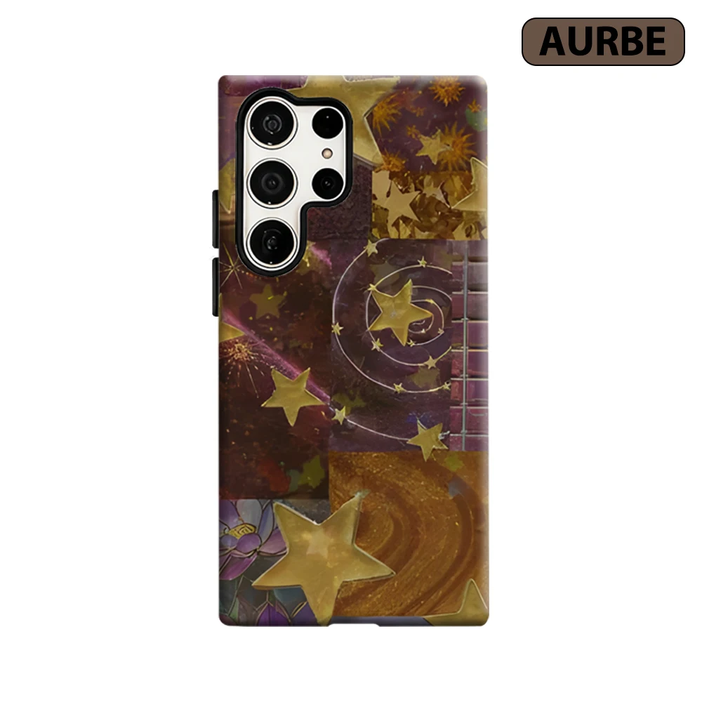 Golden Star Collage Phone Case for Samsung Galaxy S26 S25 Ultra S24 S23 Ultra Plus Shockproof Double Layer Tough Back Cover