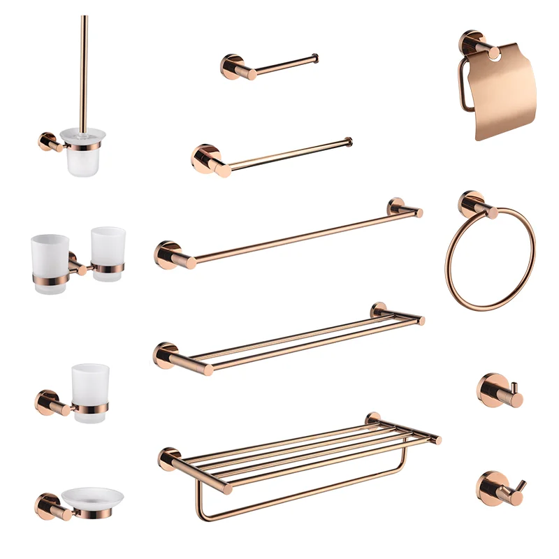 304 Stainless Steel Polishing Rose Golden Bathroom Hardware Towel Rack Toliet Paper Holder Towel Ring Hook Bathroom Accessory