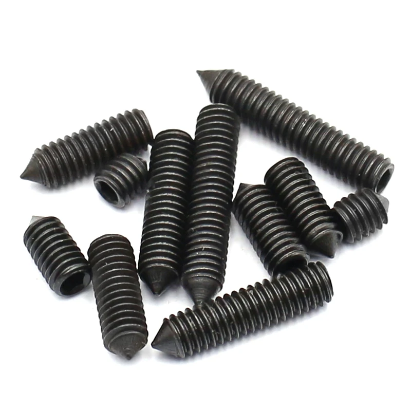 10Pcs M2 M2.5 M3 M4 M5 M6 Cone Point Grub Set Screws Bolts Alloy Steel Black Allen Head Socket Hex Hexagon Screw Bolts L=2-30mm