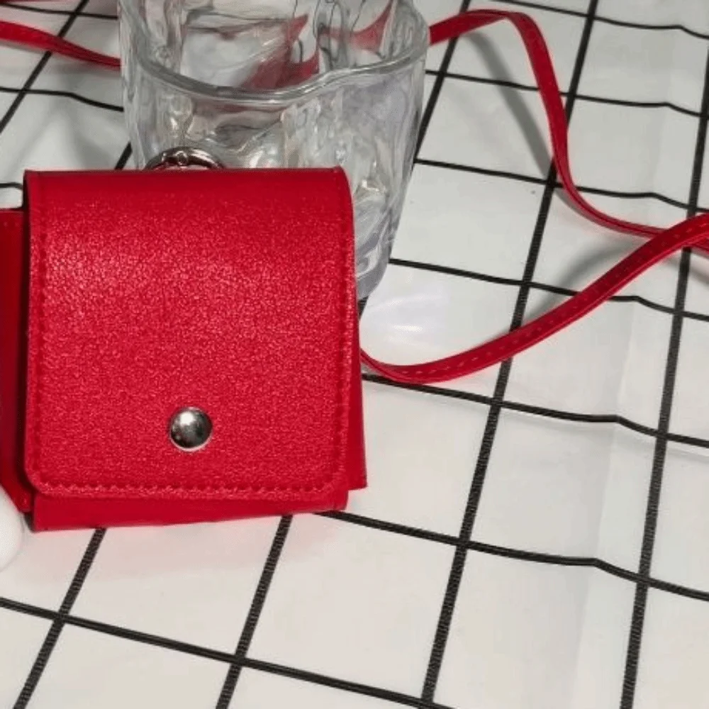Portable Hanging Neck Headphone Bag PU Leather Square Lanyard Lipstick Bag Multifunctional Card Holder Small Coin Purse Lady