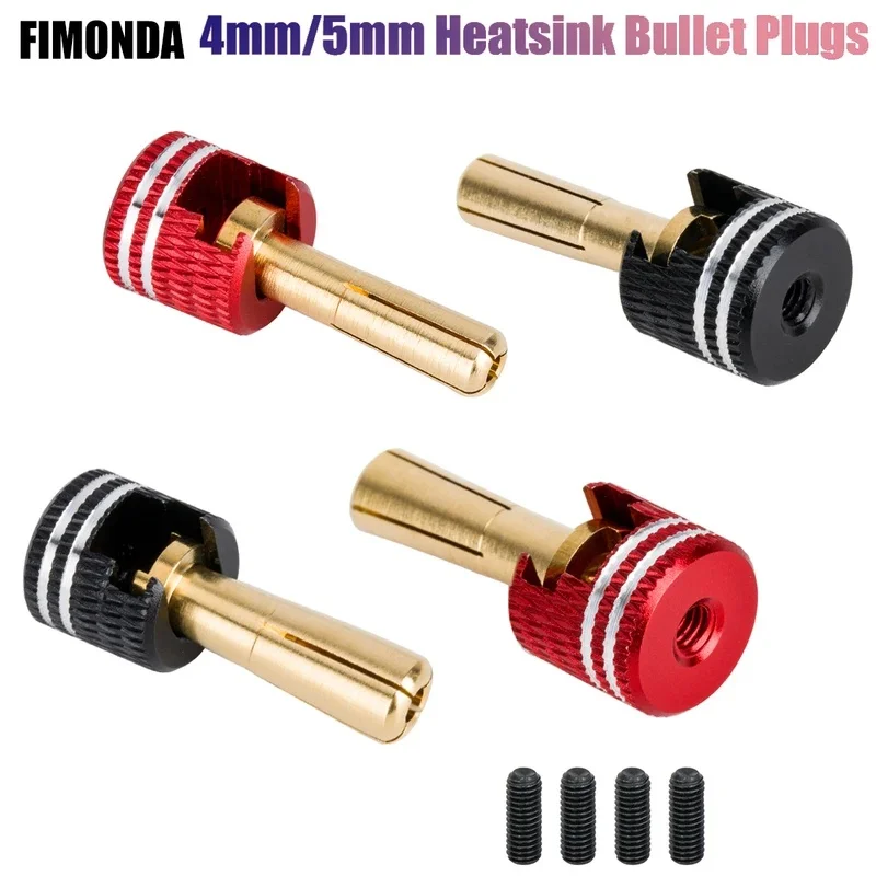 LowPro Bullet Plugs, Welding-Free Hard Shell Metal Heatsink, 4mm/5mm Set for RC Cars