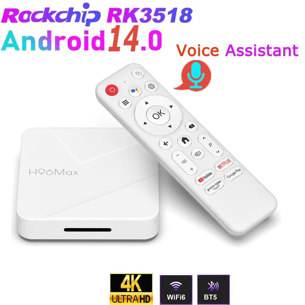 Android14.0 H96 Max RK3518 رباعي النواة 4K HDR Wifi6 BT مساعد الصوت التحكم عن بعد لعبة مشغل الوسائط صندوق التلفزيون الذكي #1