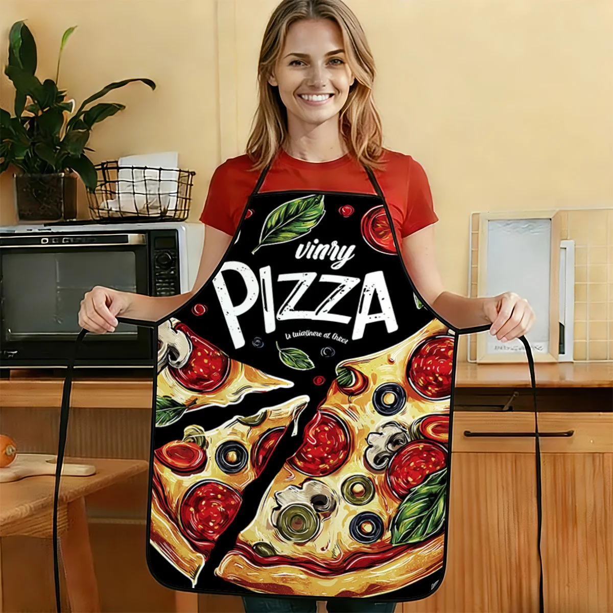1pc 2D Flat Delicious Pizza Art Print Apron Durable And Easy To Clean Adjustable Waistband Available 50x75cm 68x95cm