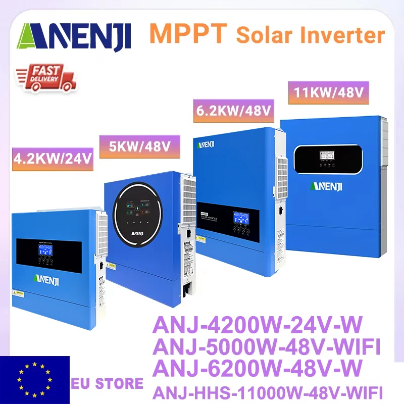 ANENJI 6.2KW 4KW 5KW 11KW Hybrydowy Inwerter Solarny 48V 24V Czysta Sinusoida 100A 120A 160A MPPT Inwerter Solarny z WiFi PV 500VDC