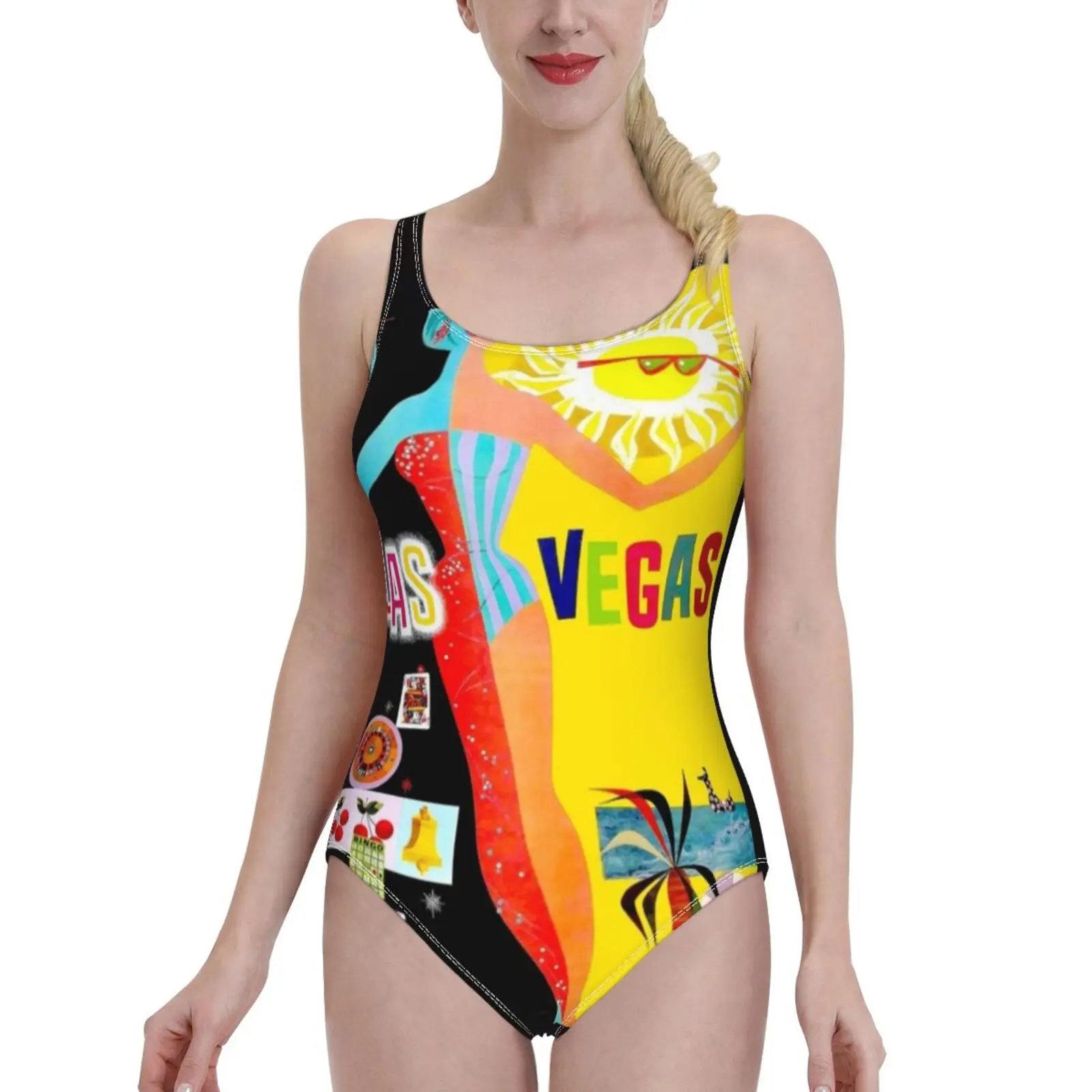 Las Vegas : Vintage Advertising Tourism Print One Piece Swimsuit Women Swimwear Sexy Classic Backless Bodysuit Beach Bathing