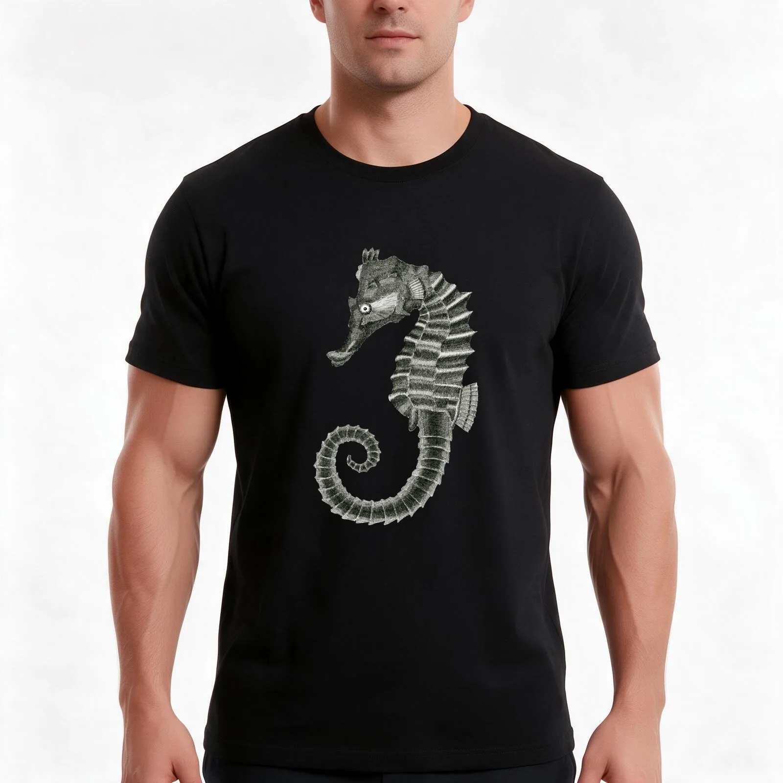 Seahorse T-Shirt, Summer Casual Cotton Tee, Oversized Streetwear Tops, Vintage Graphic Print, Loose Fit Short Sleeve