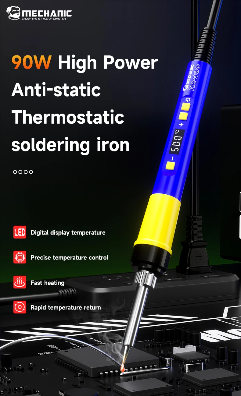 MECHANIC OFFICIAL HK-990 Thermostat Soldering Iron 90W High Power Digital Display Rapid Heating Soldering Repair Tools