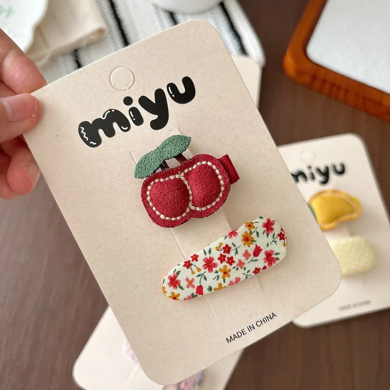 Hair Clips Korean Fruit Floral Plaid Fabric for Toddler Girls Baby Bangs Clip Soft Comfortable Lightweight Secure School Party