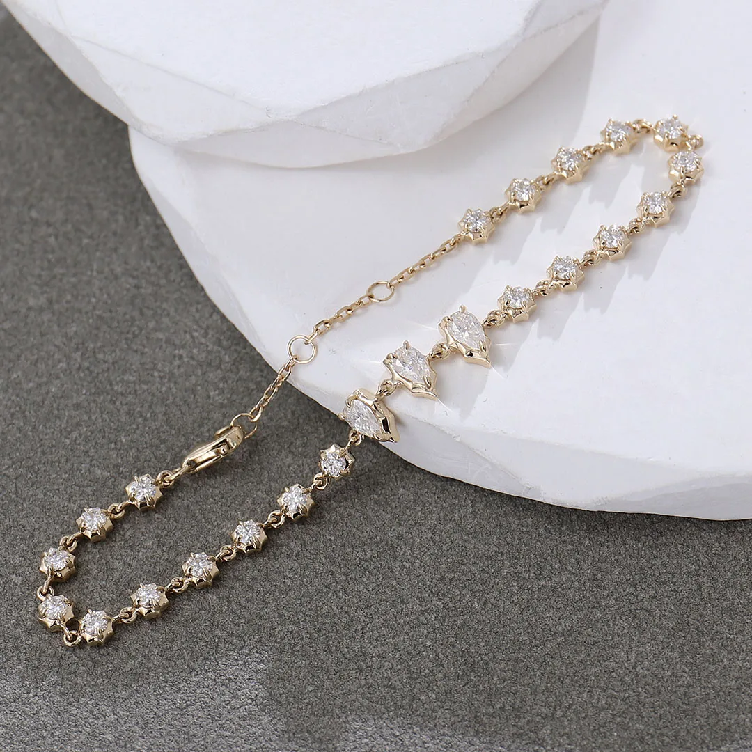Provence Minimalist Bracelet for Women 7In 14K Yellow Gold DEF/VS Lab Diamonds Trendy New Design Everyday Bracelet Chain Custom