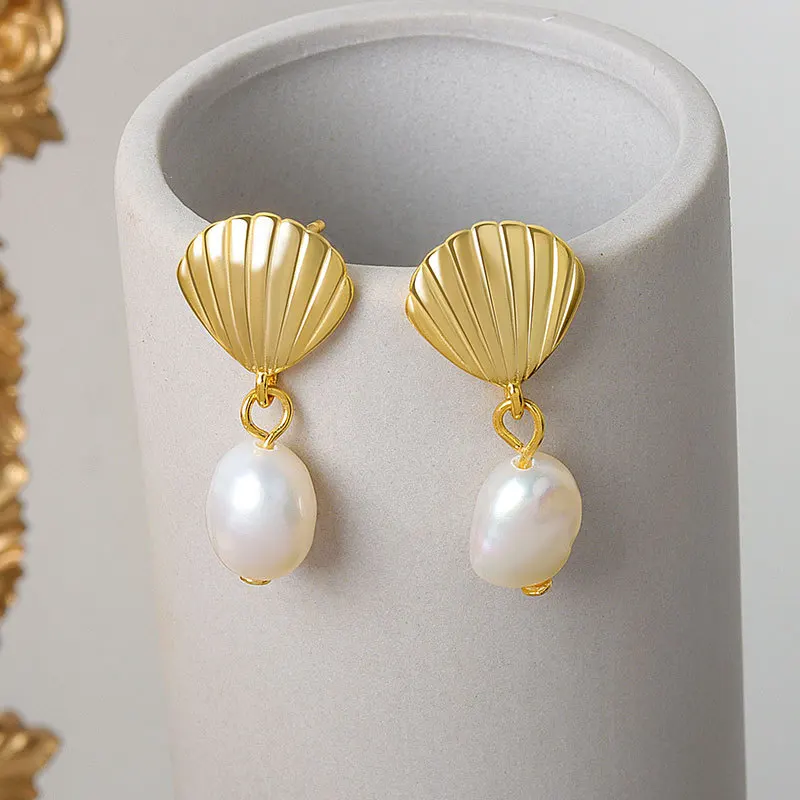 QMCOCO Silver Color New INS Style Simple Fashion Personality Natural Shell Pearl Ear Accessories For Women Party Gifts