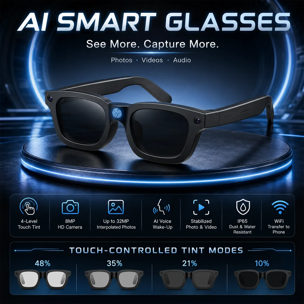 

AI Photo Recognition Smart Glasses AI Voice Wake up Smart Voice Assistant 2026 New AI Intelligent Interactive Q&A Eyewear