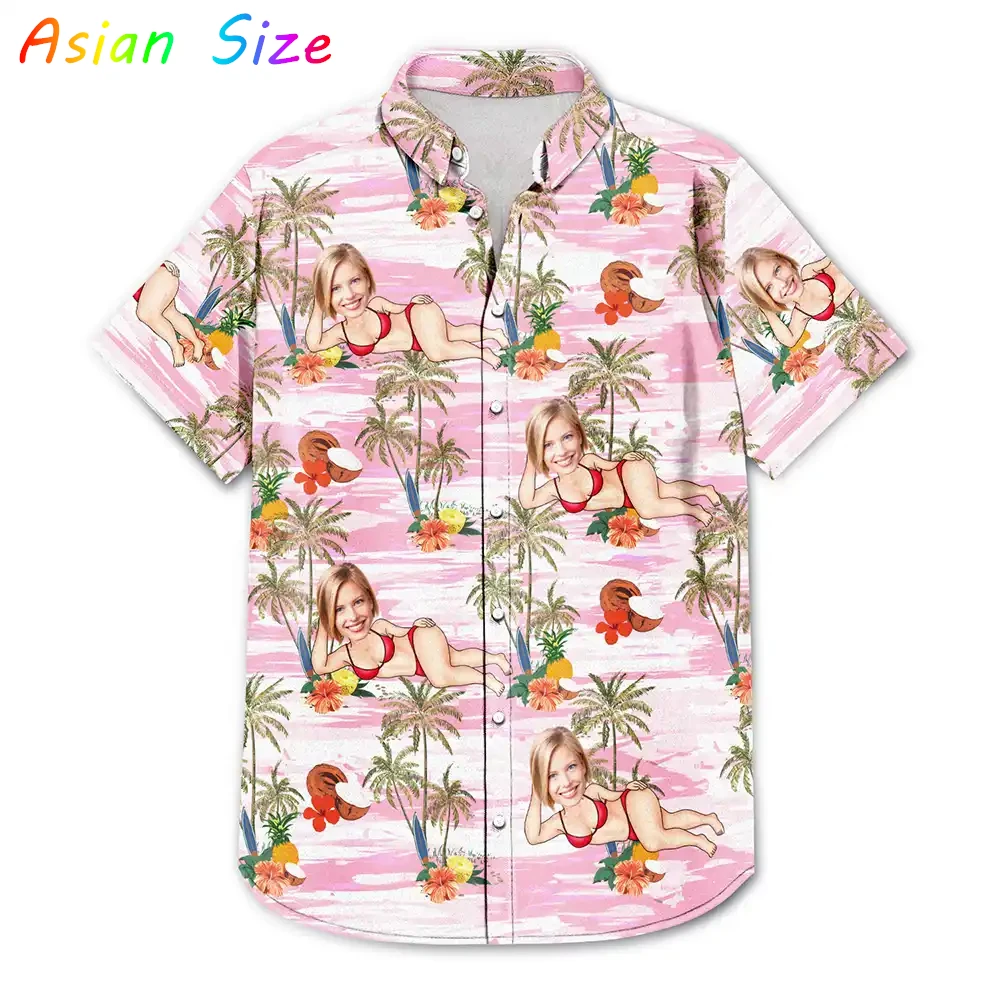 

Мужские тропические рубашки с коротким рукавом и отложным воротником, с 3D-печатью, персонализированные, с забавным изображением лица и мускулистого тела, с принтом пальм, 2026
