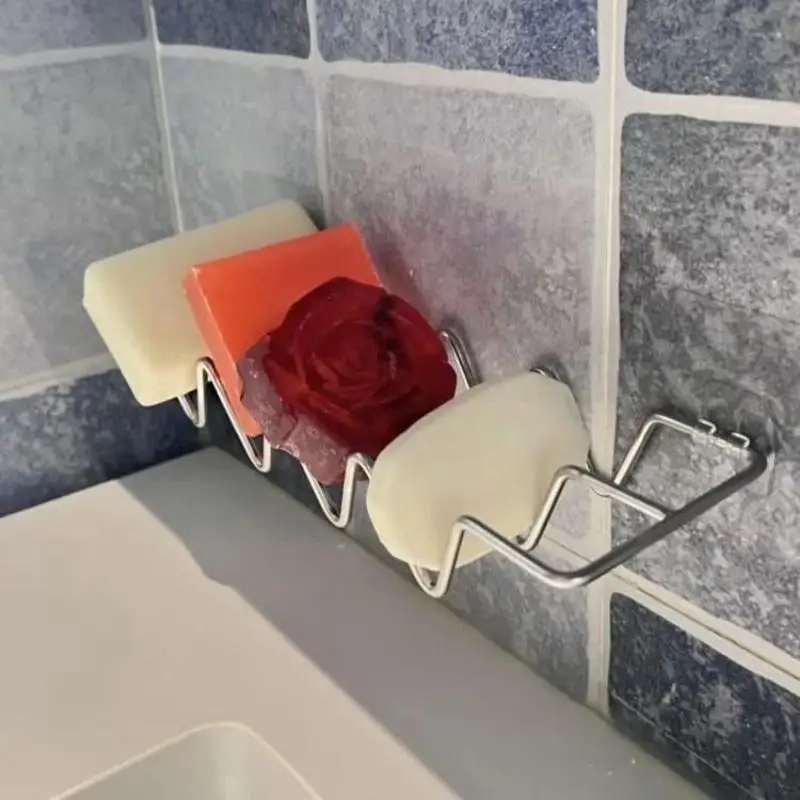 Stainless Steel Soap Holder Minimalist Bathroom Soap Dish Kitchen Sponge Steel Wire Ball Storage Soap Holder 1PC