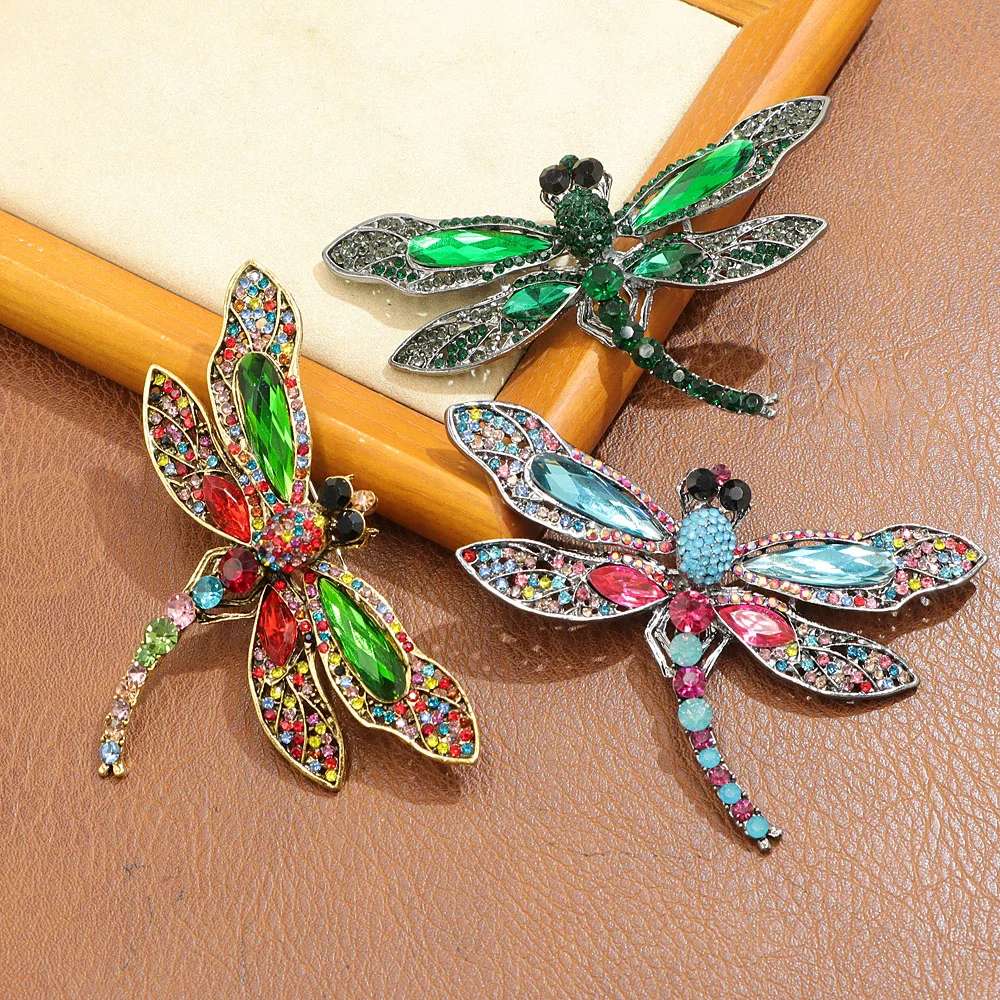 CINDY XIANG Rhinestone Large Dragonfly Brooches For Women Vintage Coat Brooch Pin Insect Jewelry 8 Colors Available Gift