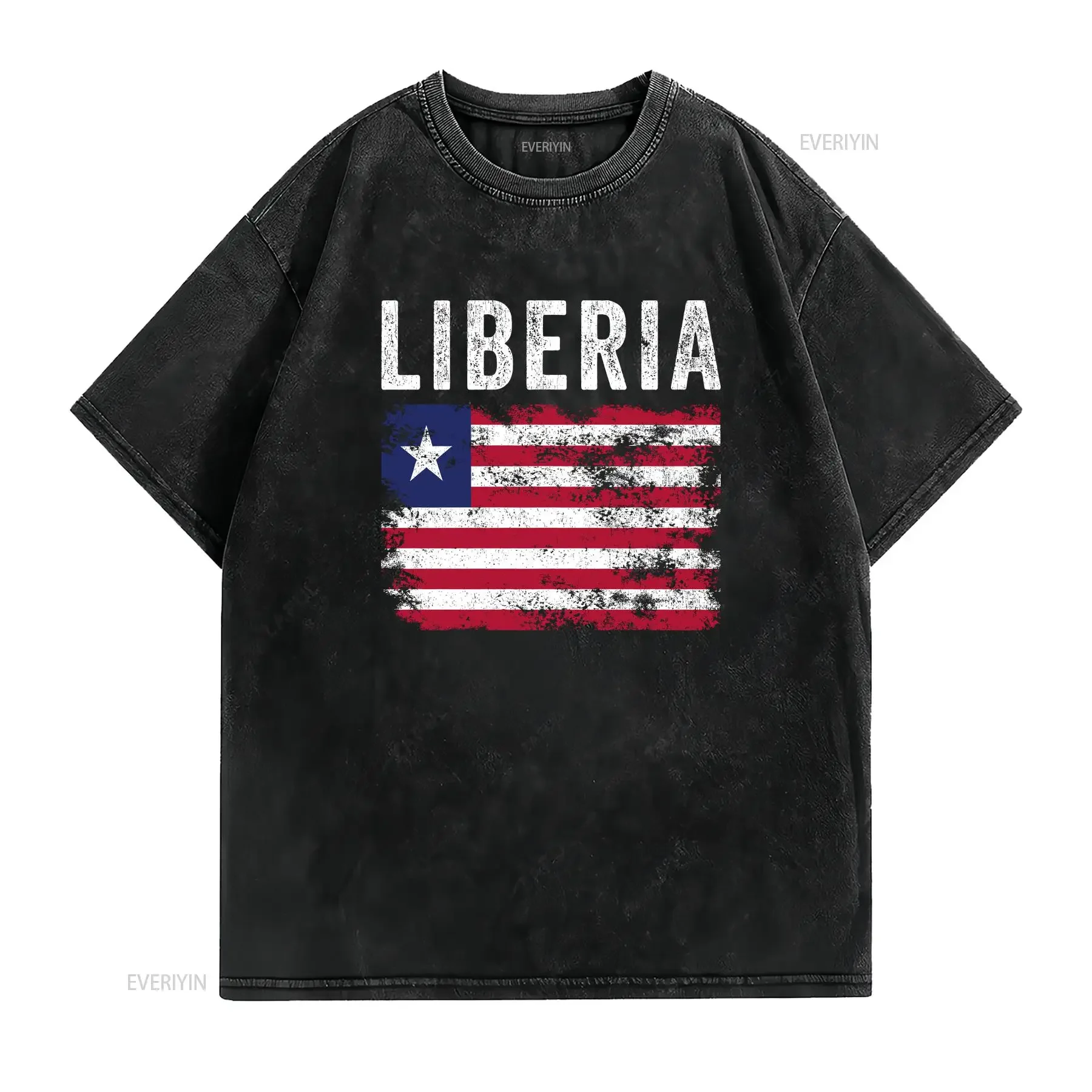 Liberia Flag Distressed Liberian T Shirt vintage Washed Versatile graphic streetwear Stretched Slightly Stylish