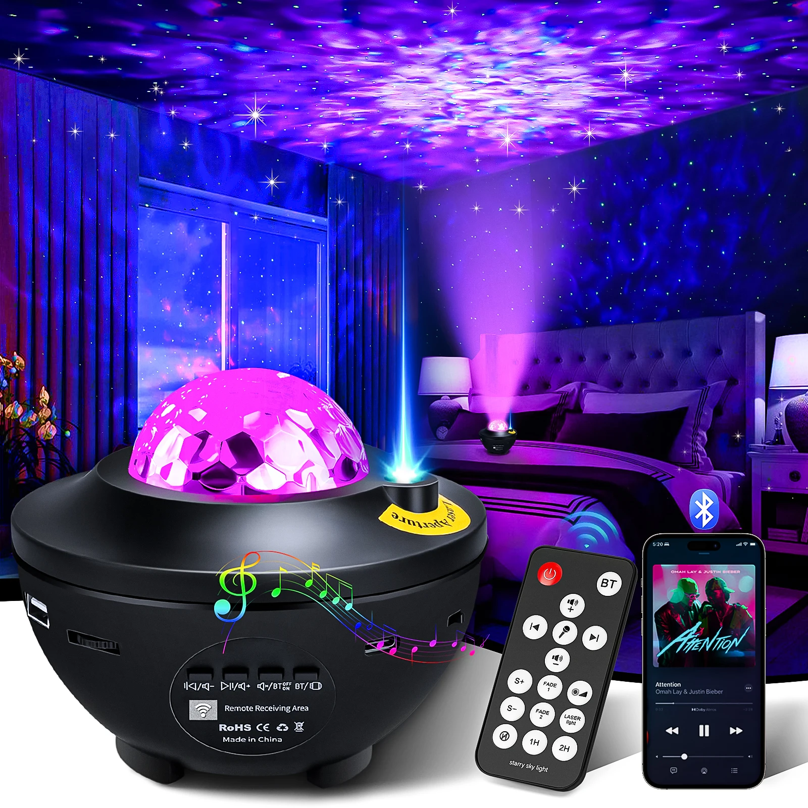 

Красивый океанский проектор Galaxy Star Wave ночник Bluetooth с музыкальным динамиком проектор с дистанционным управлением для украшения дома и спальни