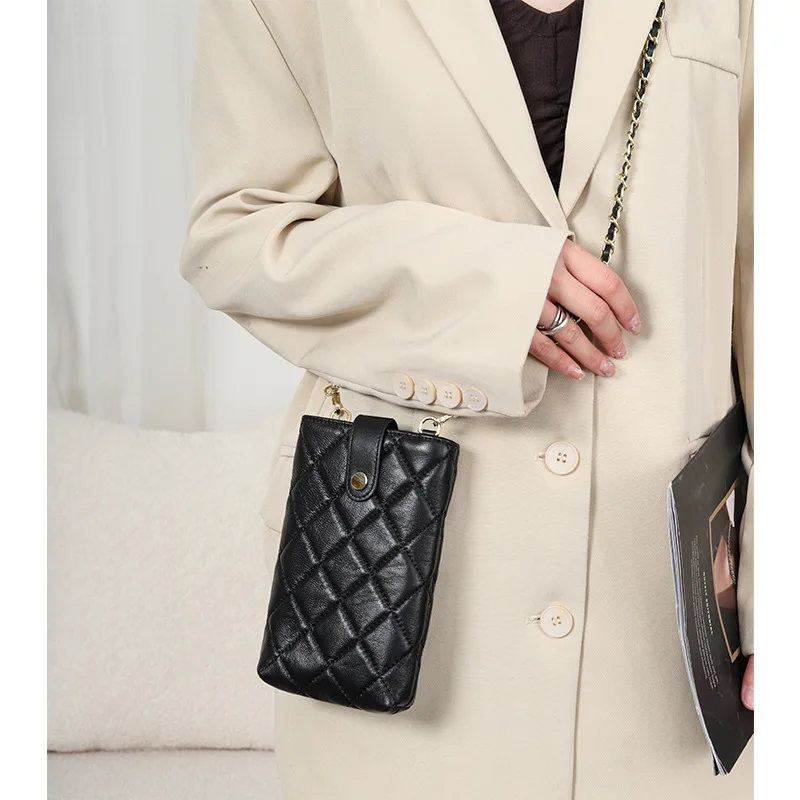 

2025 New Arrival Genuine Leather Cross-body Phone Bags Women Mini Shoulder Bag Fashion Chain Sheepskin Purse for Ladies