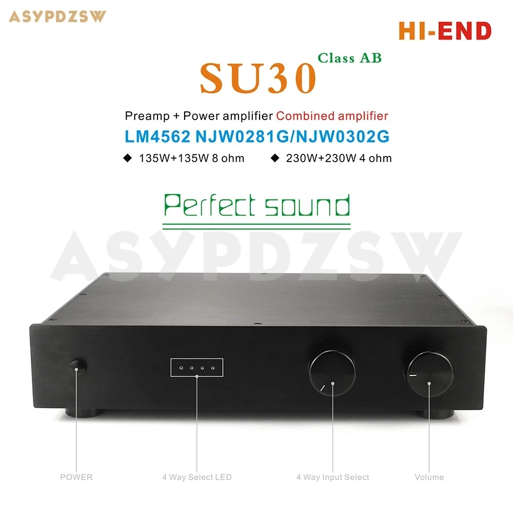 HIFI SU30 Preamp+Power amplifier LM4562 NJW0281G/NJW0302G Class AB Combined amplifier With 4 Way input SPK protection