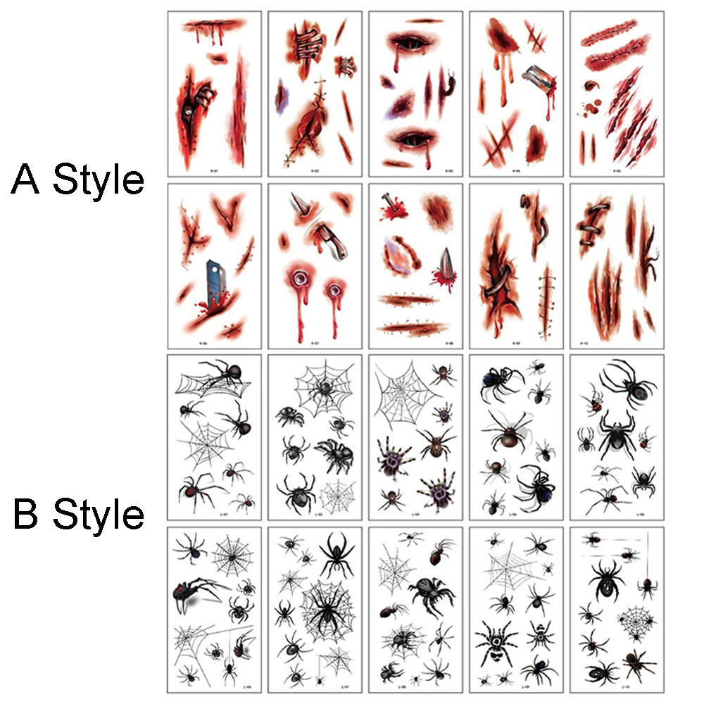 الرجال هالوين نابض بالحياة للماء المؤقتة الوشم ملصقات الوشم الوجه التصحيح ملصقات فن الجسم