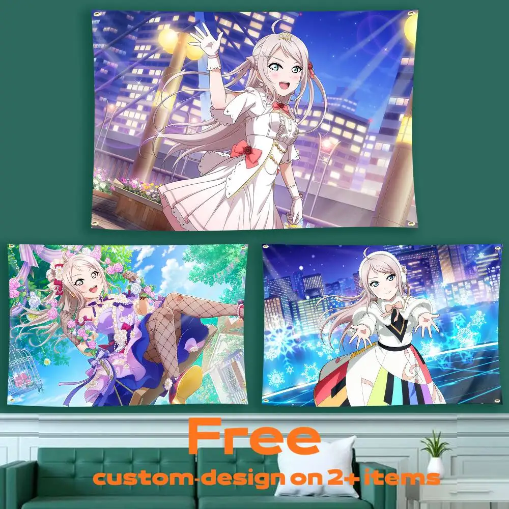 Nijigasaki Idol Lanzhu Zhong Flag Tapestry Banner for Bedroom Living Room Outdoor Camping Custom Supported